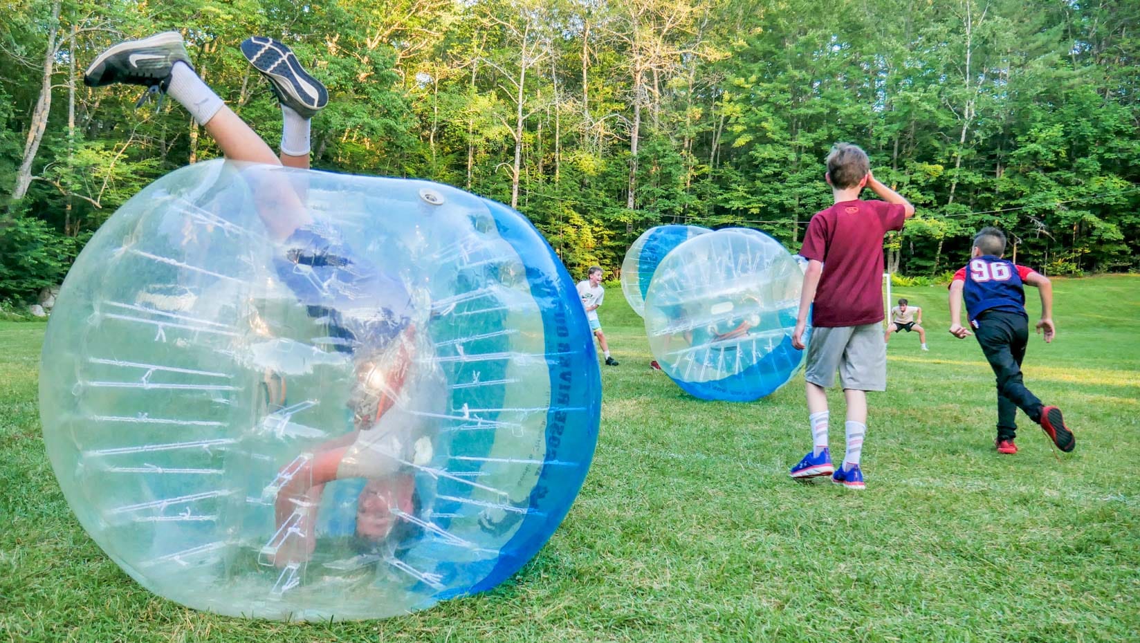 Staff upside down in a bubble ball