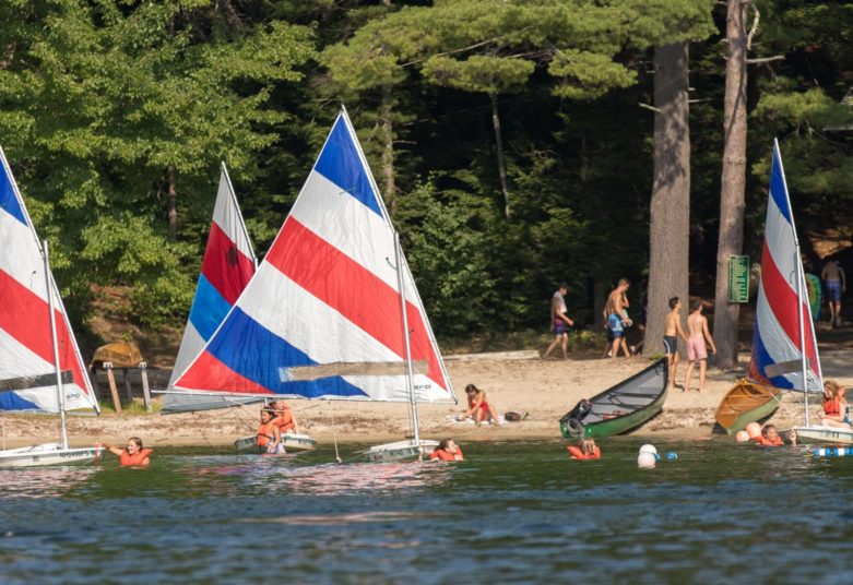 Campers sailing on the lake