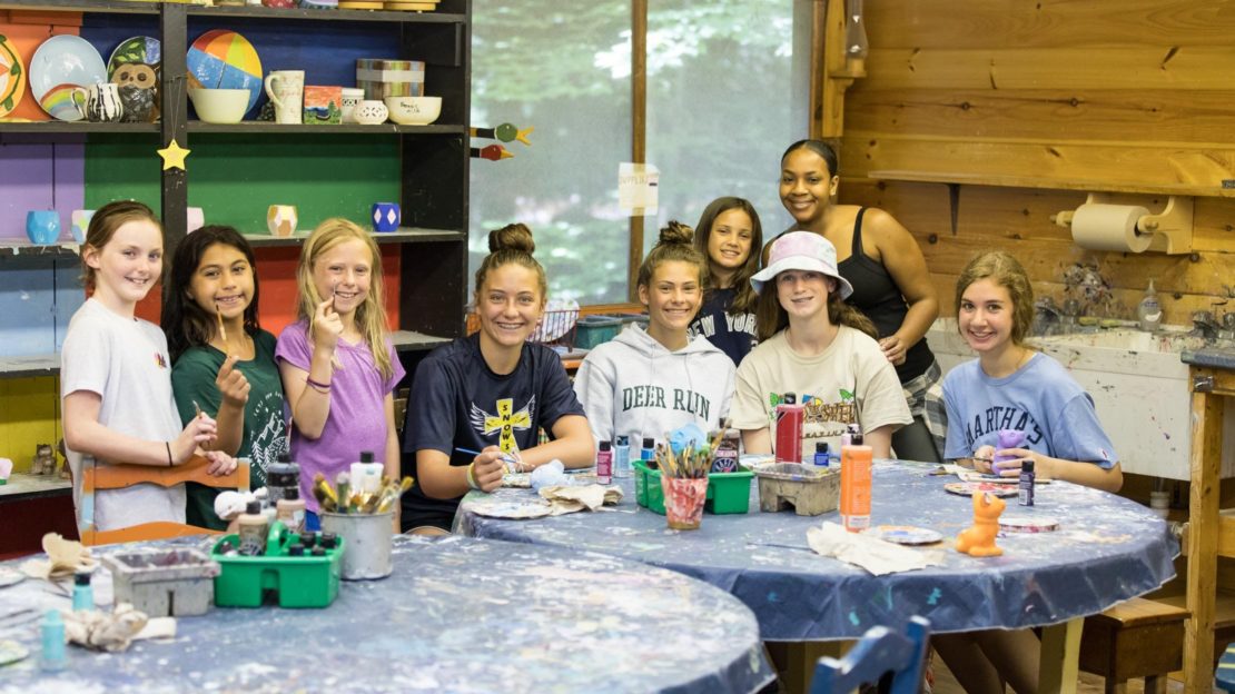 Campers and staff at ceramics