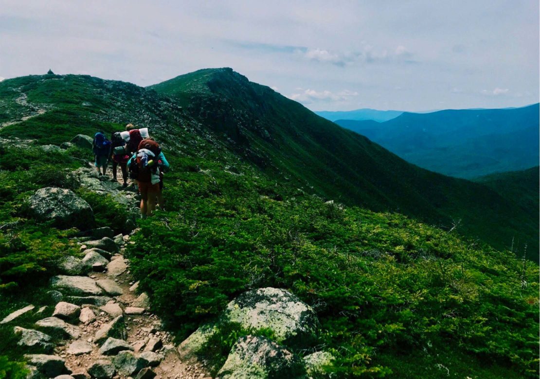 Campers hiking in the white mountains on the Leadership Development Program