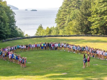 Deer Run campers lining up on the front lawn