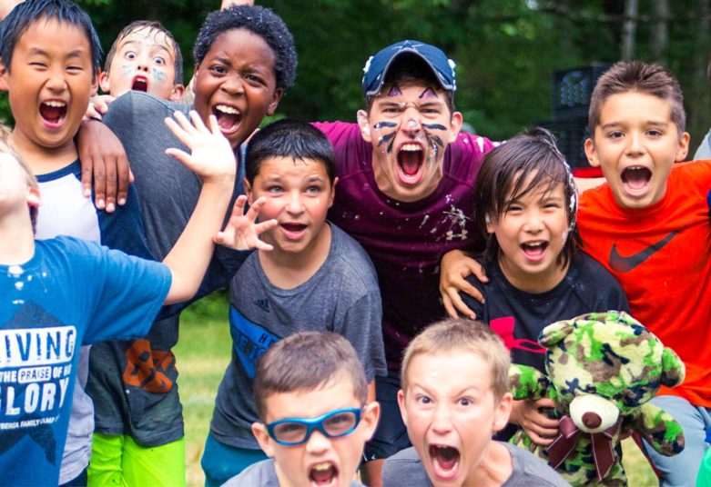 Brookwoods campers with face paint and screaming