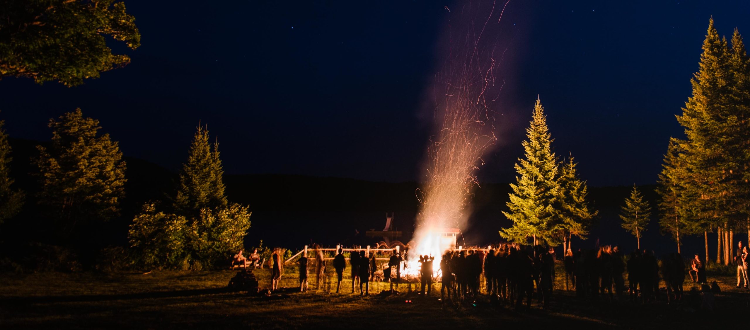 Moose River campers at a bonfire